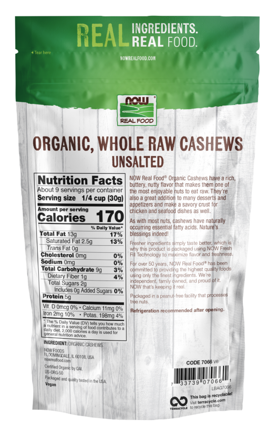 Cashews, Whole, Raw, Organic-10 oz.