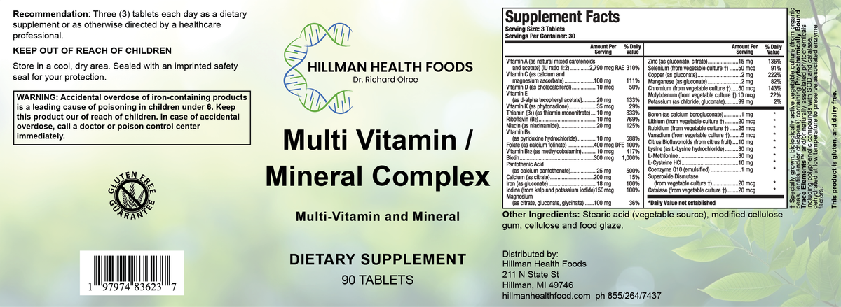 Multi Vitamin/Mineral Complex-90 tablets – Hillman Health Foods P: 855 ...