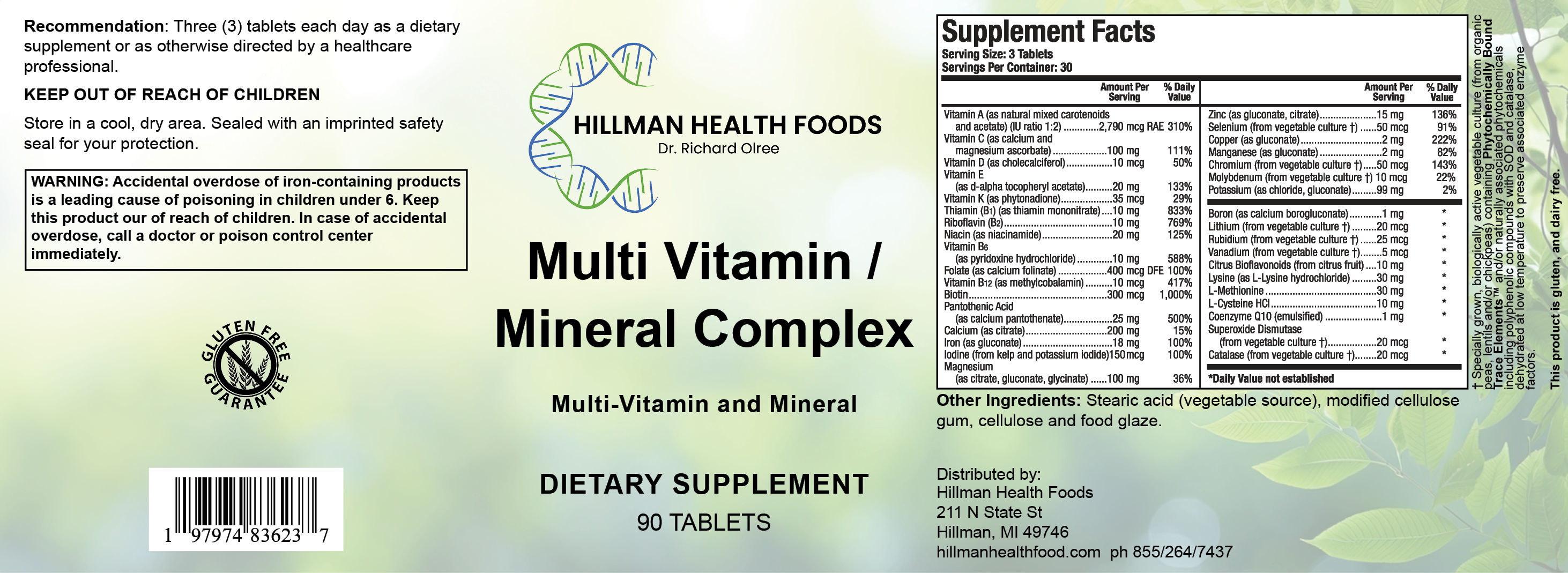 Multi Vitamin/Mineral Complex-270 tablets – Hillman Health Foods P: 855 ...